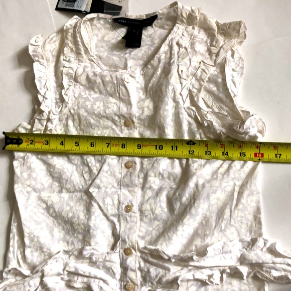 Marc by Marc Jacobs 0 Floral Top Ruffles White Button down Sleeveless Tie back - Picture 5 of 10